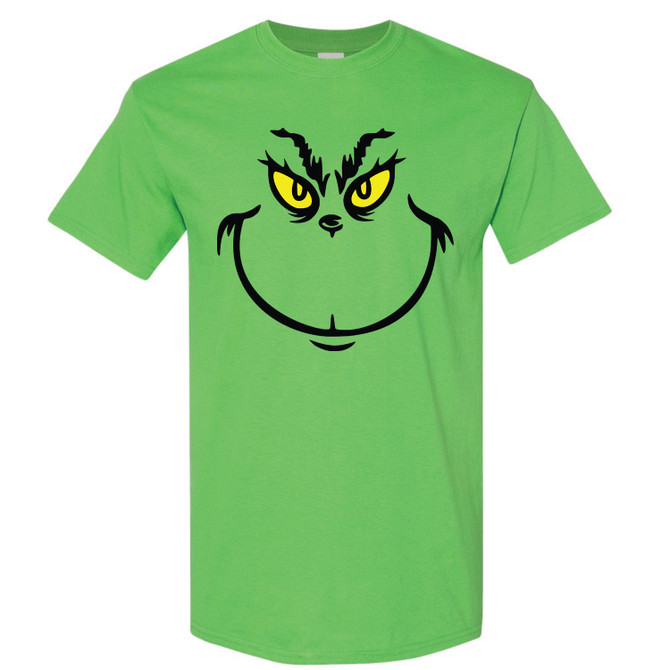 The Grinch Face Shirt is a delightful addition to any wardrobe. Combining style, comfort, and a touch of holiday mischief.  100% Cotton available at ImpressAthletix.com. Perfect for daily use.