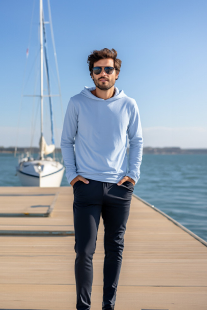 Model 100% Polyester Performance Long Sleeve Hooded T-Shirt