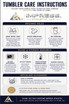 Care instructions infographic for a personalized Impress Athletix stainless steel tumbler with a pink and gold marble design. The guide includes hand wash only, avoid abrasives, no soaking, do not microwave, do not freeze, avoid extreme temperatures, proper air-drying and storage, and separate cleaning instructions for lids and straws. Decorative red, gold, and pink branding with icons and a reminder that proper care keeps the tumbler beautiful for years.