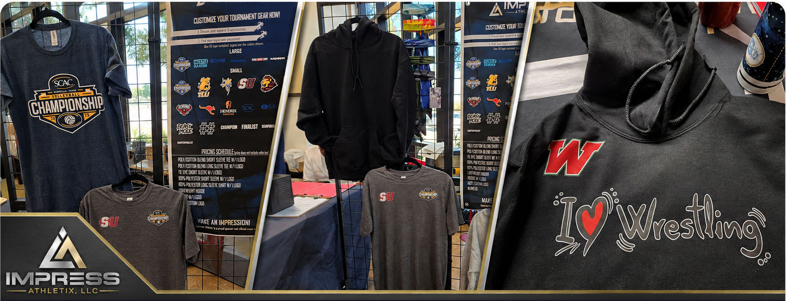 Examples of custom event shirts available from Impress Athletix