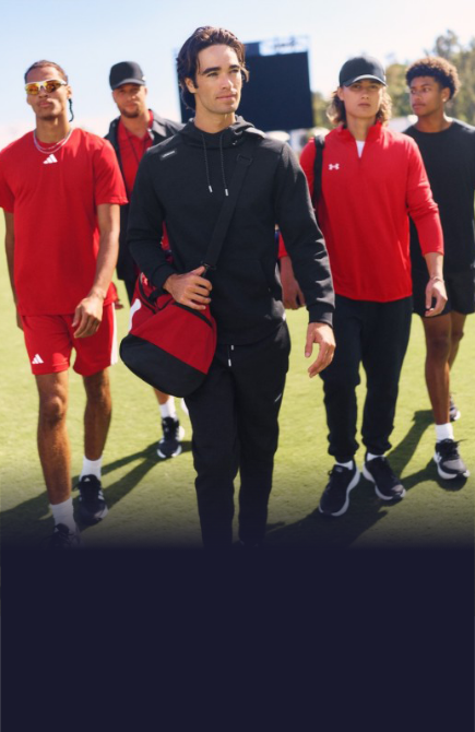 Sportswear Collection catalog cover featuring athletes wearing branded hoodies and crewneck sweatshirts, showcasing custom team apparel, spirit wear, fleece, warmups, athletic clothing, and fan gear for schools, teams, clubs, and organizations.