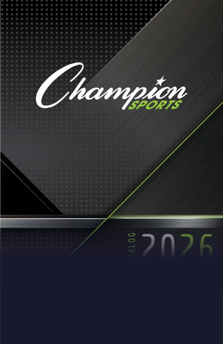 Champion Sports catalog cover featuring basketballs, footballs, volleyballs, pickleball paddles, agility training equipment, playground balls, PE supplies, and sports accessories for schools, teams, recreation programs, and athletic organizations.