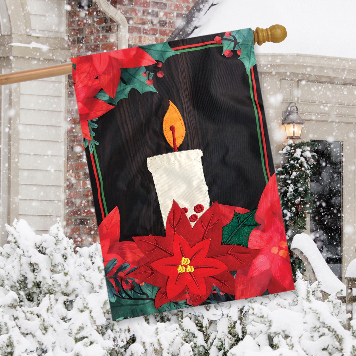 Poinsettia Candle Christmas Applique House Flag