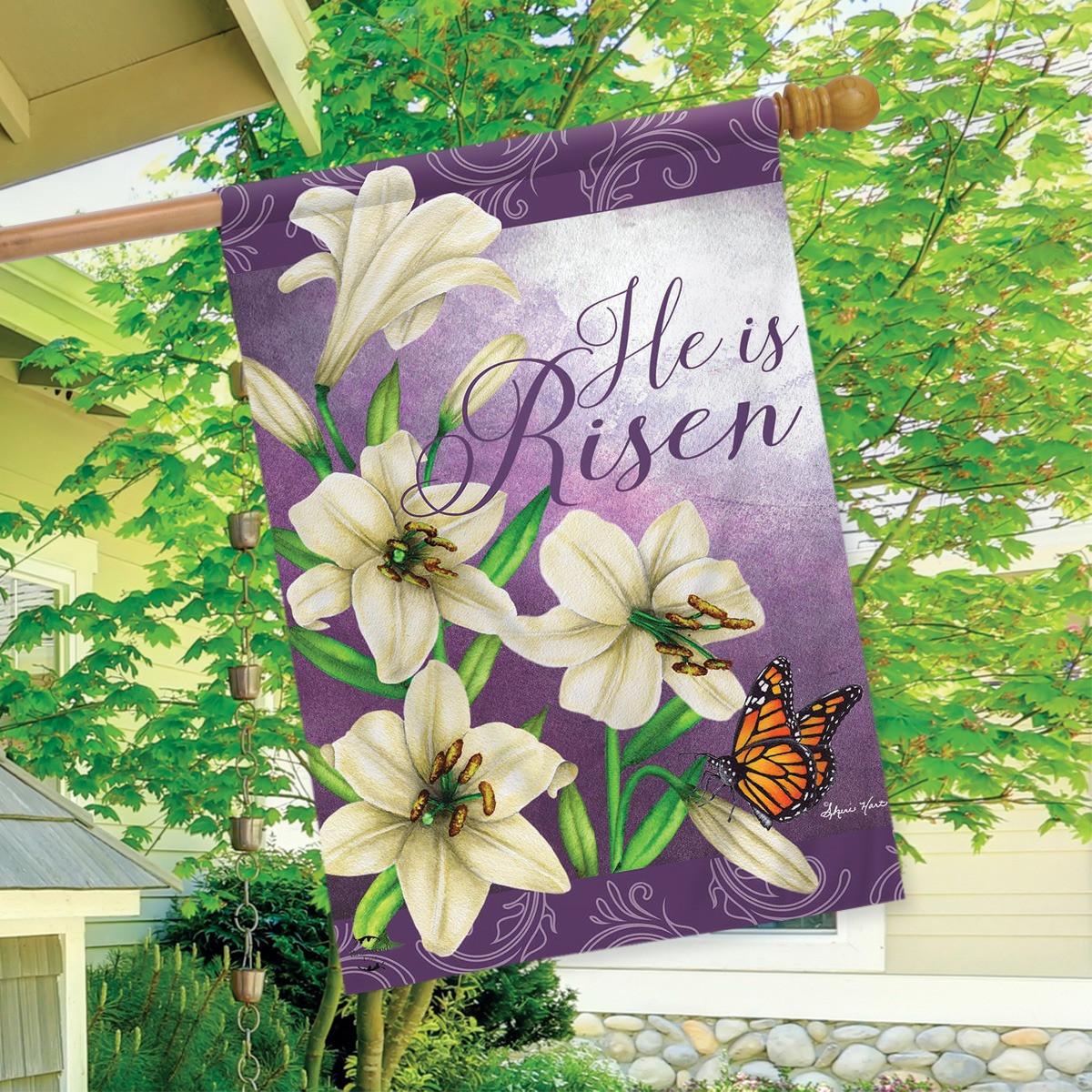 He Is Risen Lilies Easter House Flag