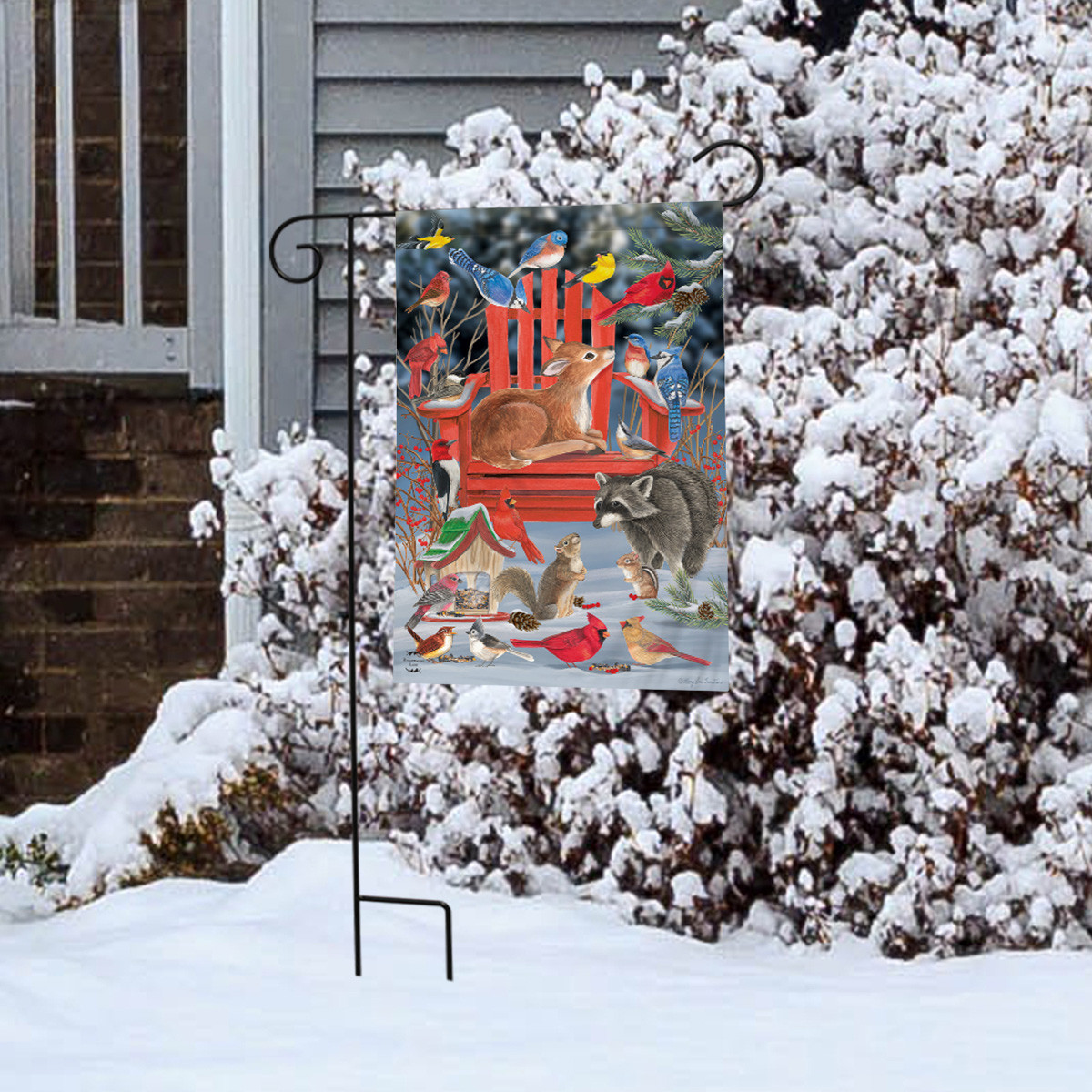 Snow Day Gathering Winter Garden Flag