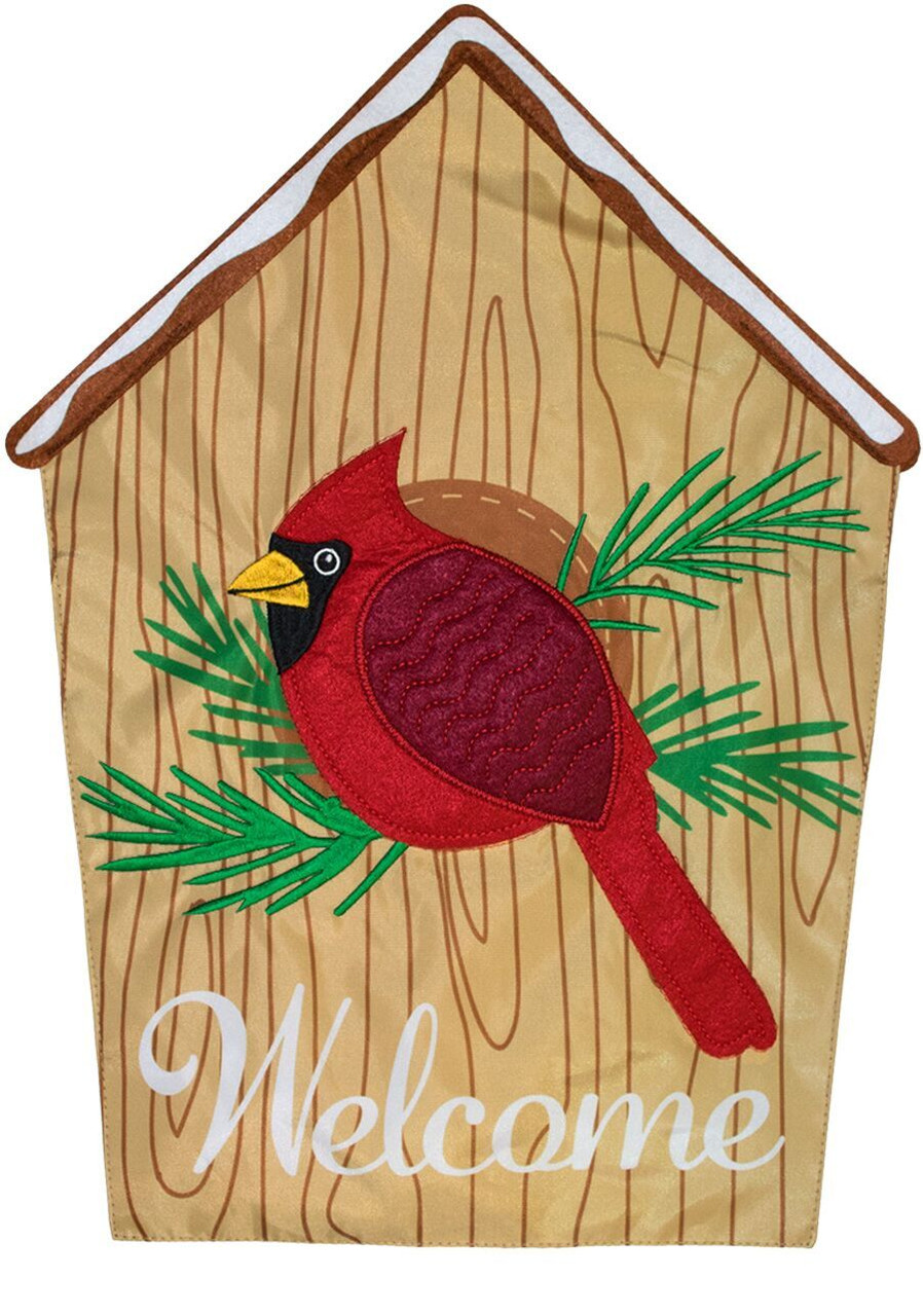 Cardinal Birdhouse Applique House Flag Discountdecorativeflags Com