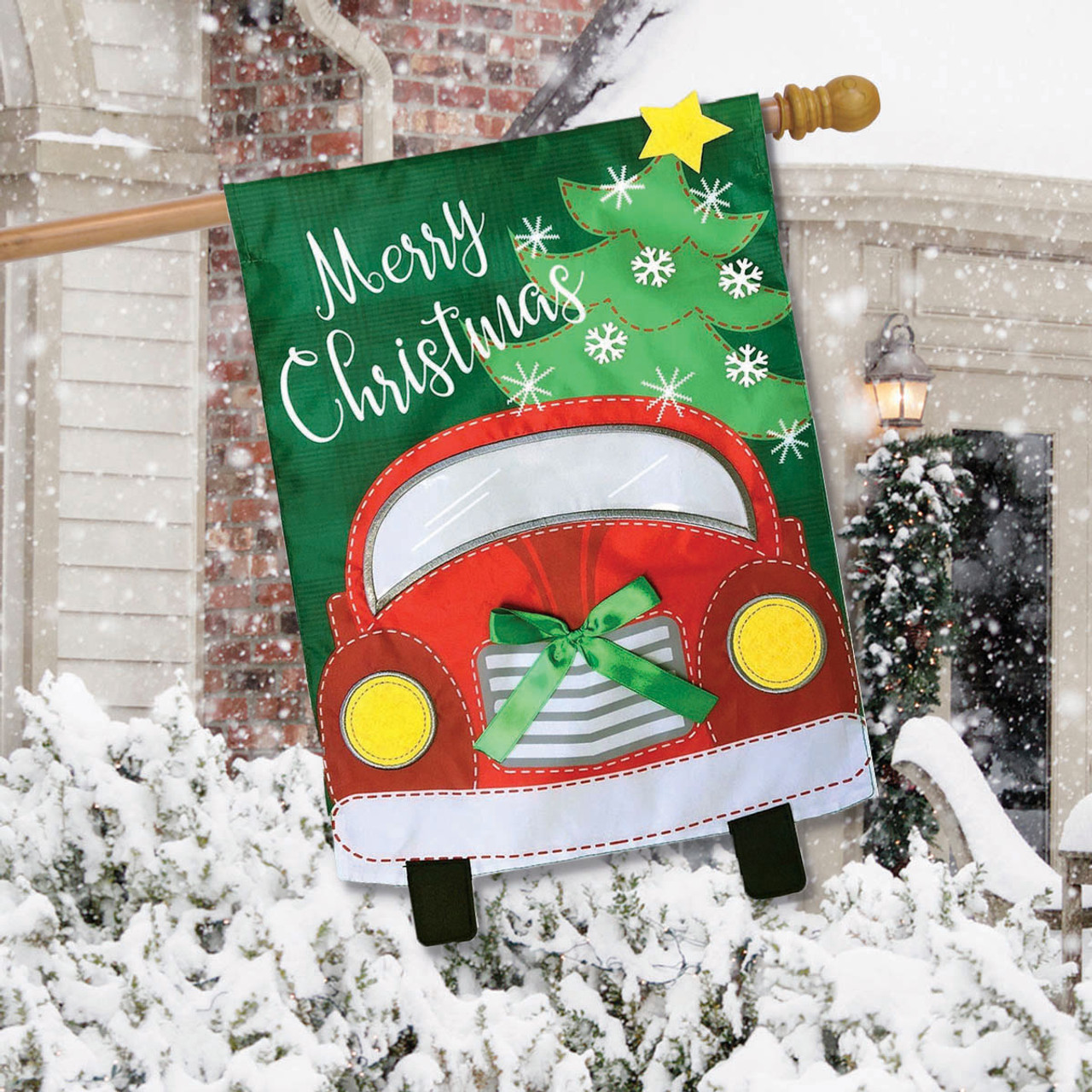 Christmas Truck Applique House Flag Discountdecorativeflags Com