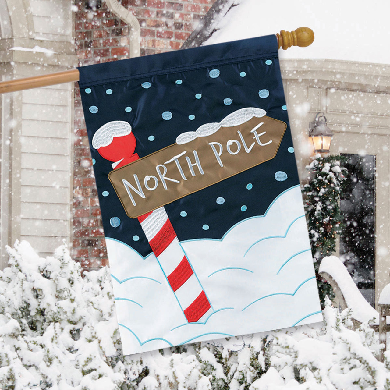 North Pole Christmas Applique House Flag Discountdecorativeflags Com