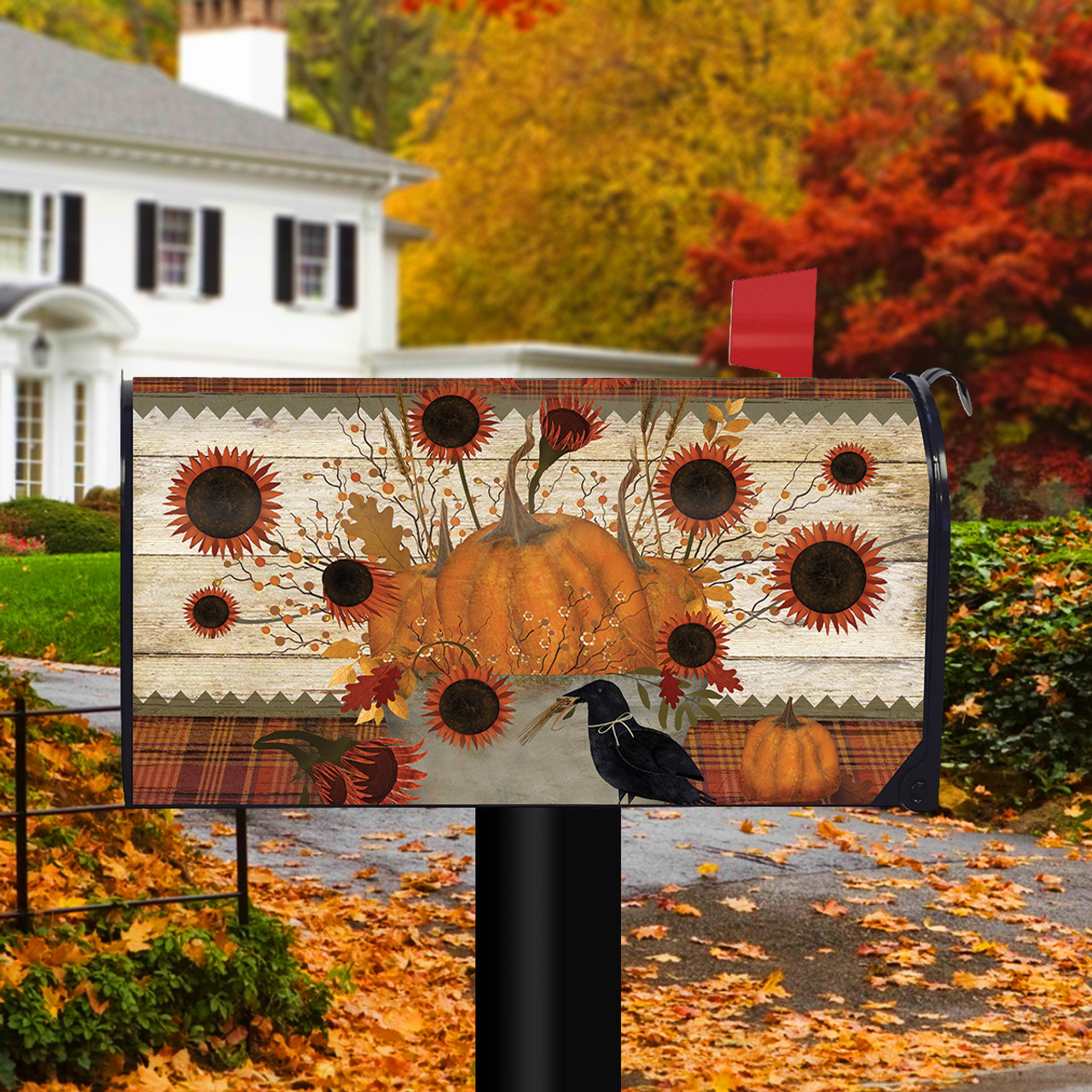 Fall Foliage Welcome Large Mailbox Cover Primitive Autumn Leaves Oversized 