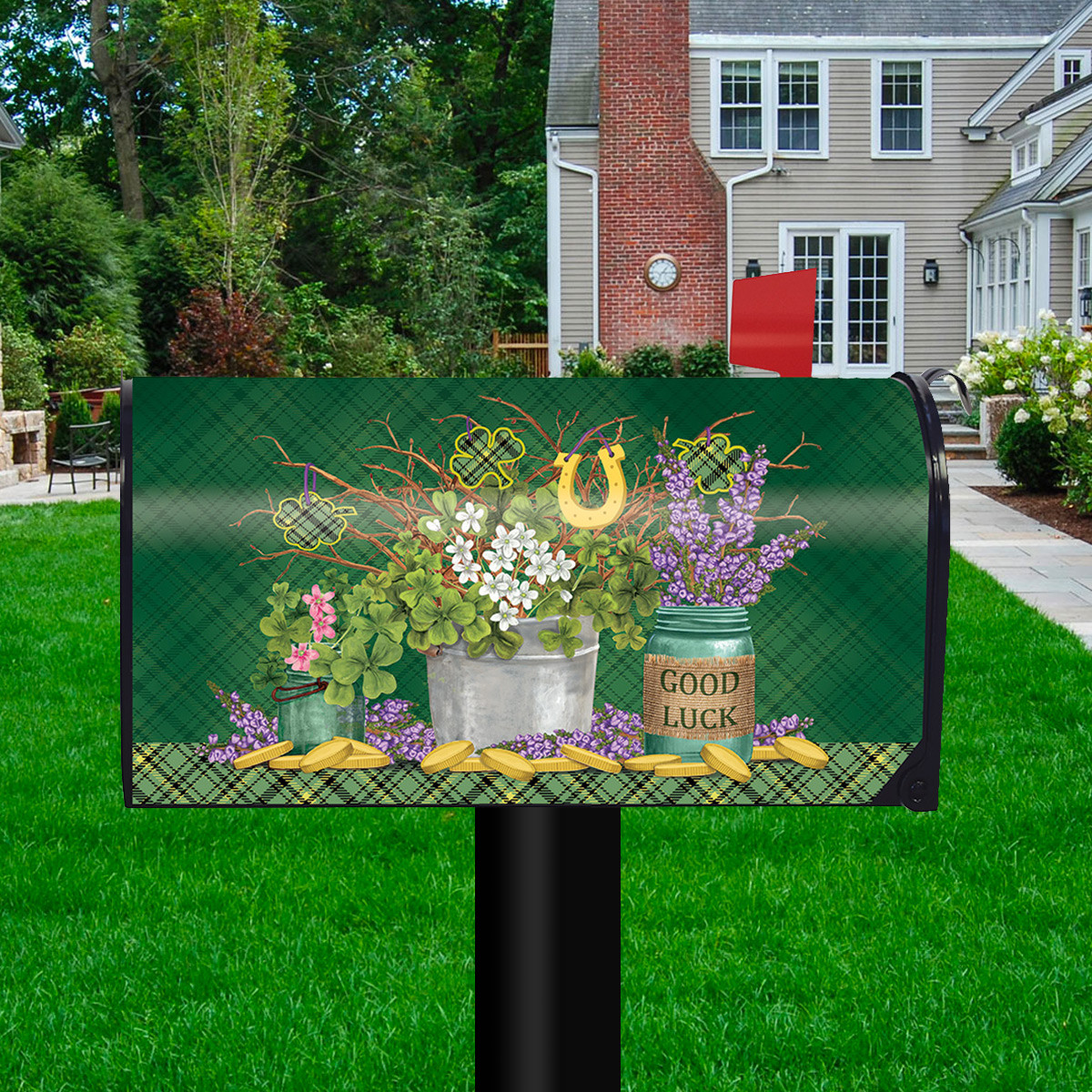 Lucky Potted Shamrocks St. Patrick's Day Mailbox Cover