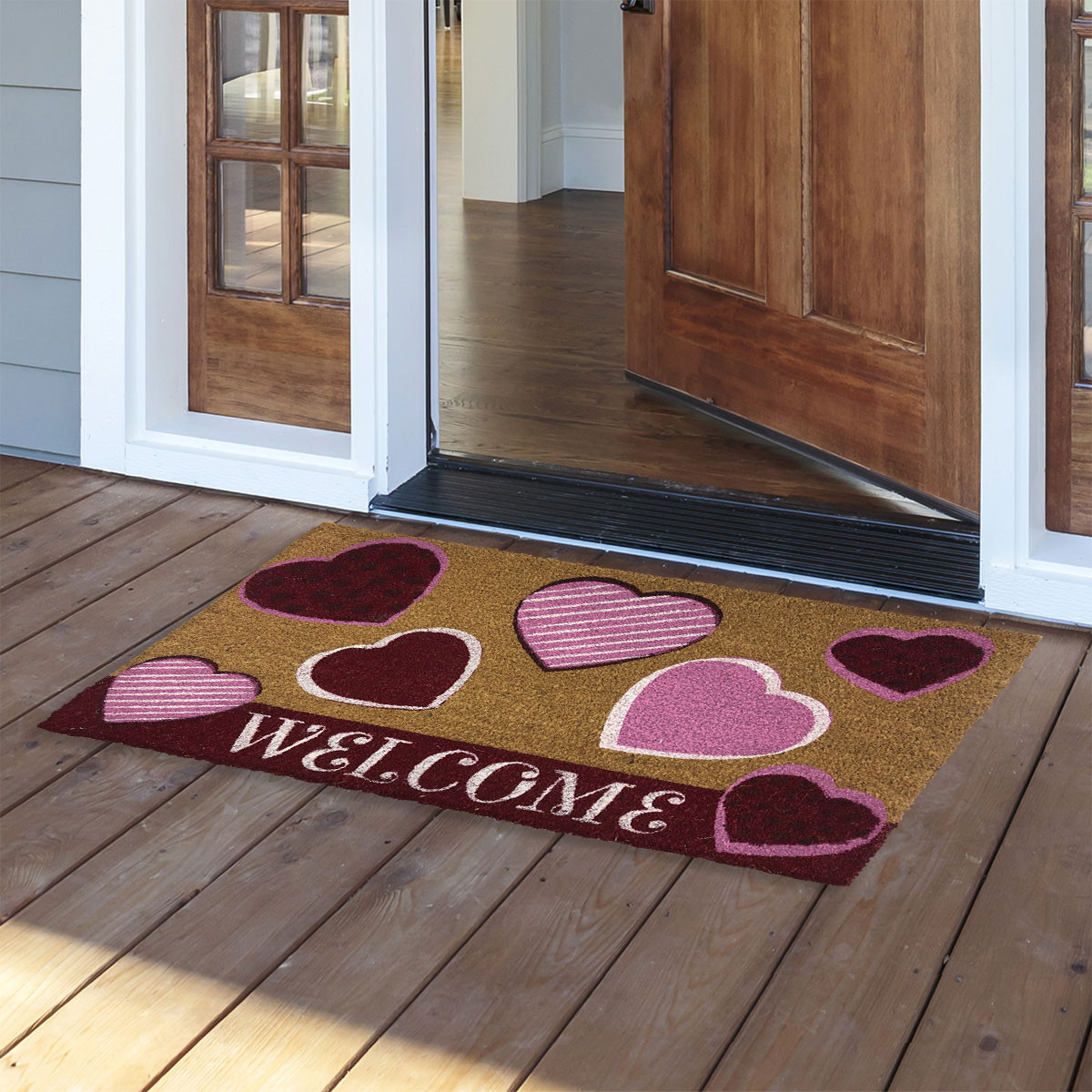 Hearts Valentine's Day Natural Fiber Coir Doormat - Briarwood Lane
