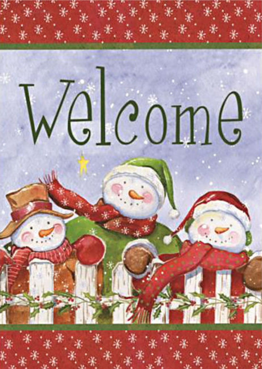 Welcome Snowman Winter House Flag - DiscountDecorativeFlags.com