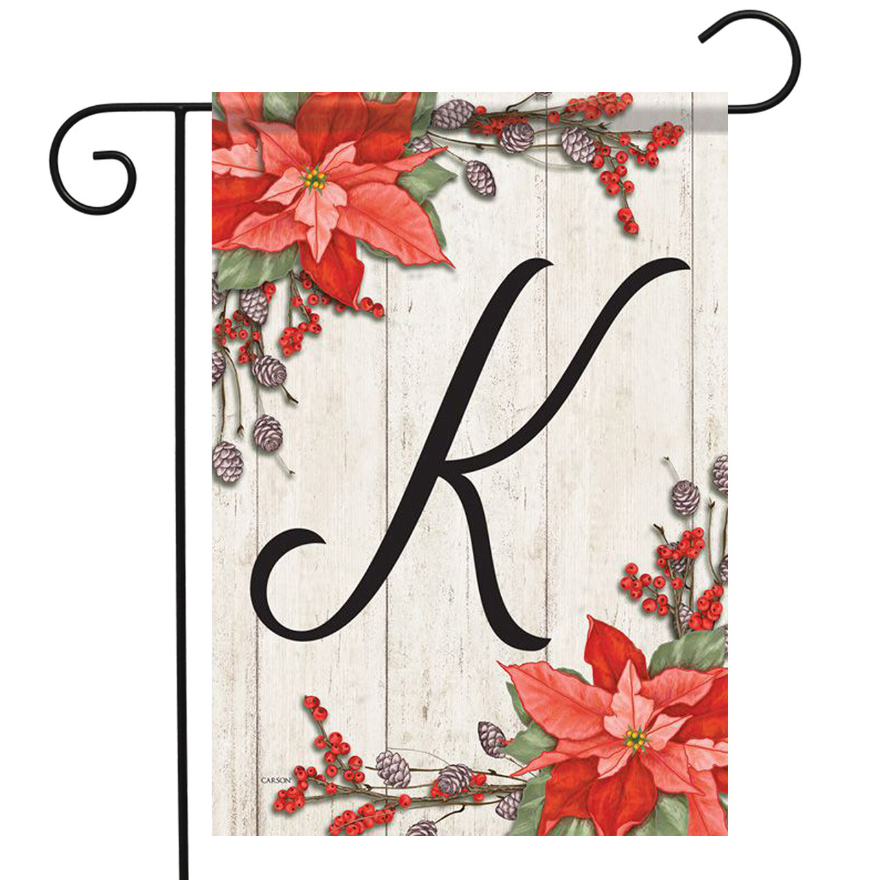 Carson Poinsettia Monogram Garden Flag