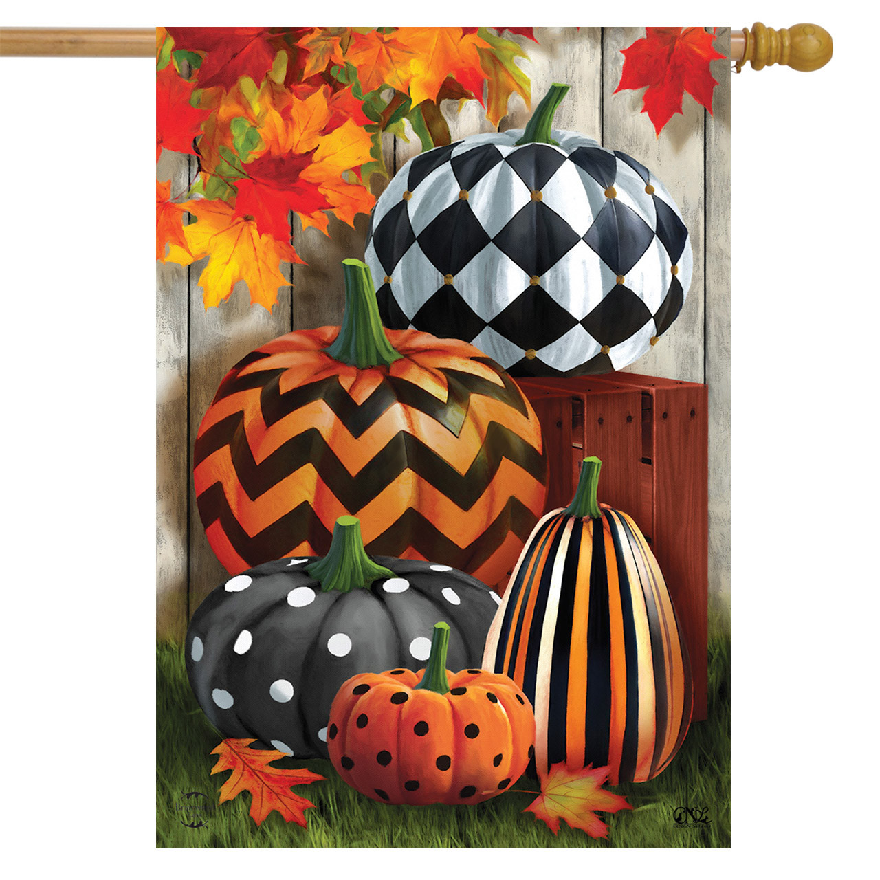 Patterned Pumpkins Autumn House Flag