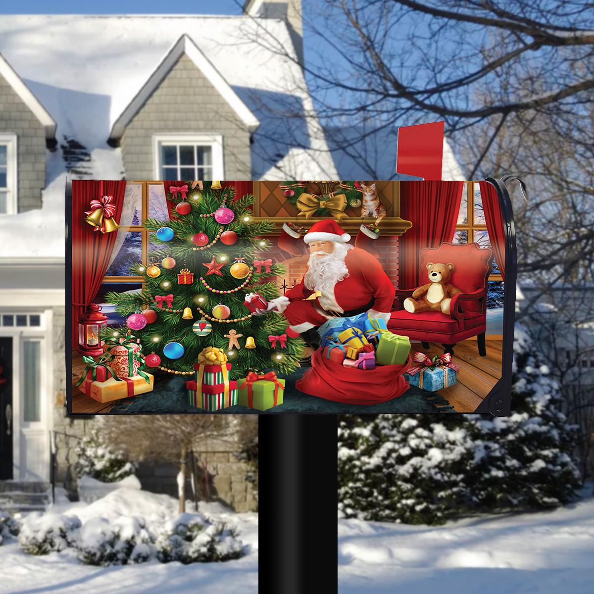 Festive Reindeer Christmas Mailbox Cover – Oversized Magnetic Design For Large Steel Mailboxes (Fits 8" X 21") – Holiday Decor By Briarwood Lane