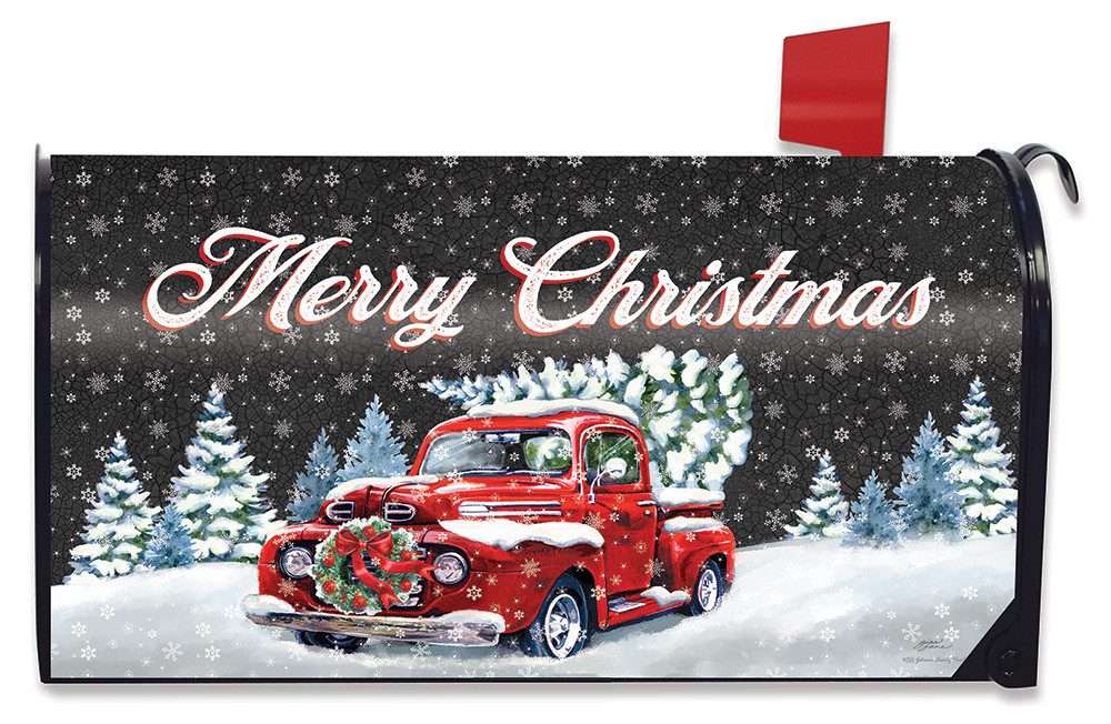 Merry Christmas Pickup Vinyl Mailbox Cover - Thumbnail 2