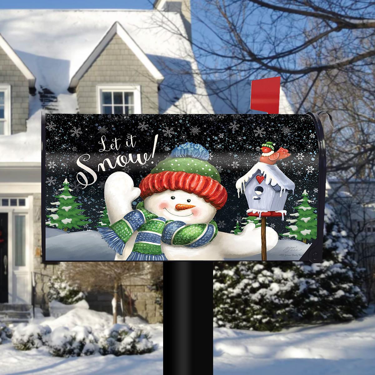 Snow Time Snowman Winter Mailbox Cover
