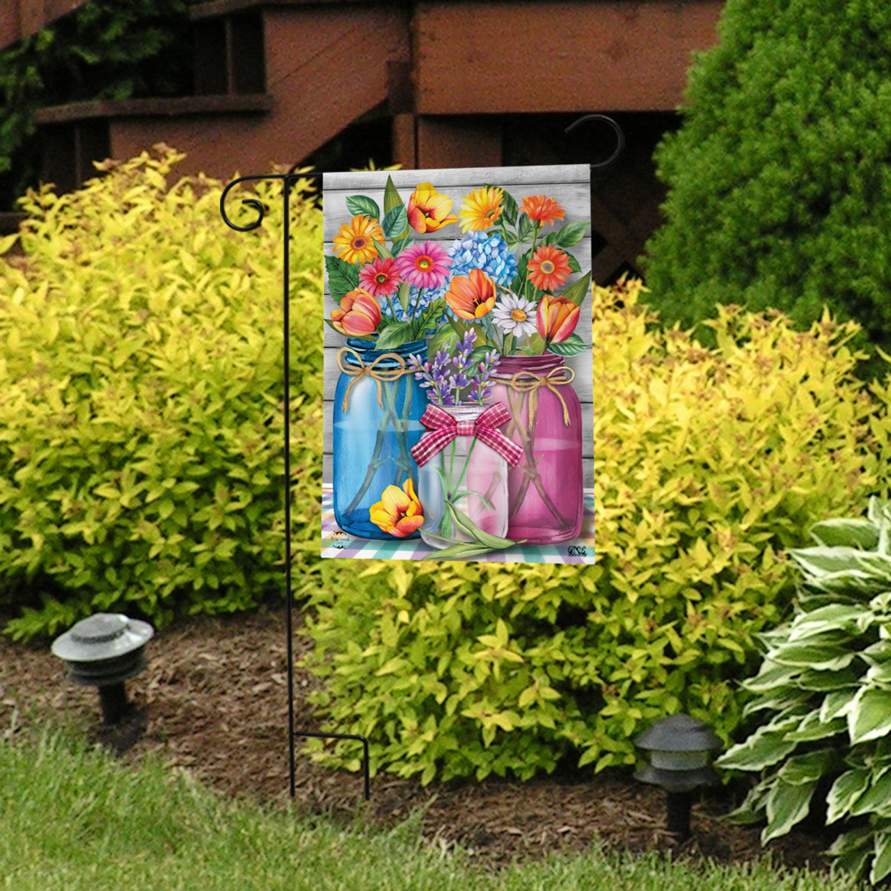 Spring Floral Jars Rustic Garden Flag - Briarwood Lane
