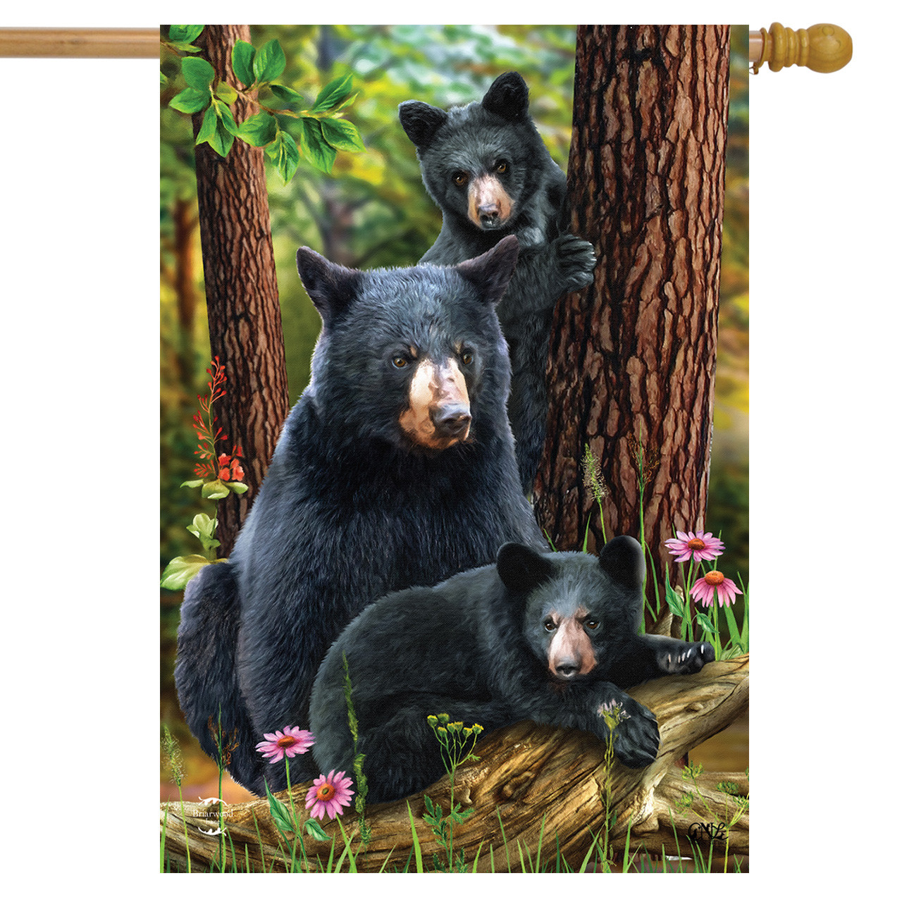 Black Bear Family Nature House Flag - Briarwood Lane