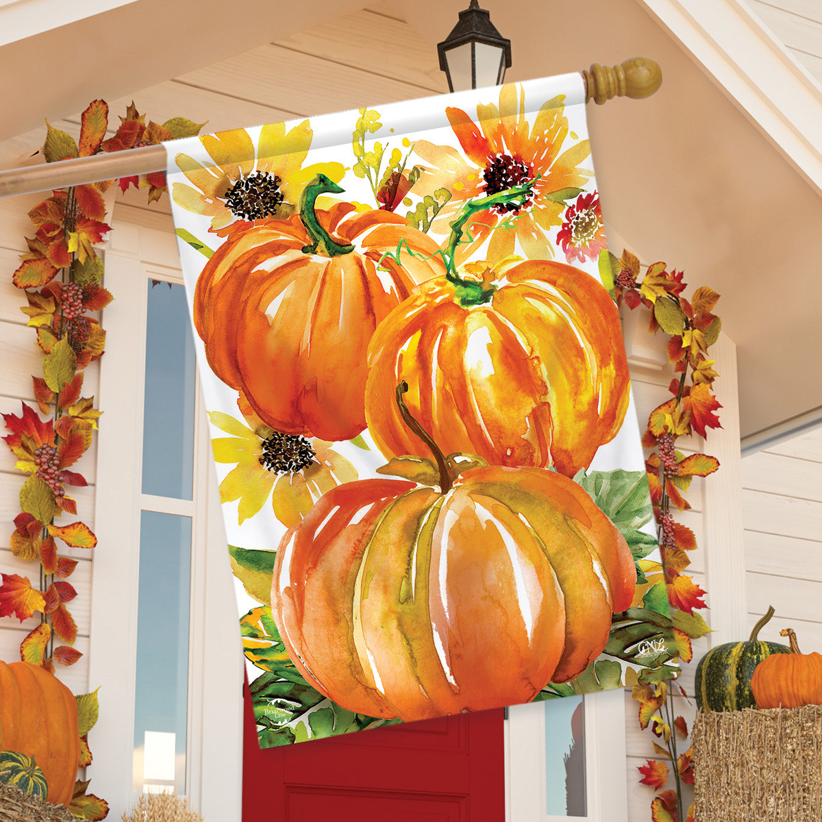 Watercolor Pumpkins Autumn House Flag - Briarwood Lane