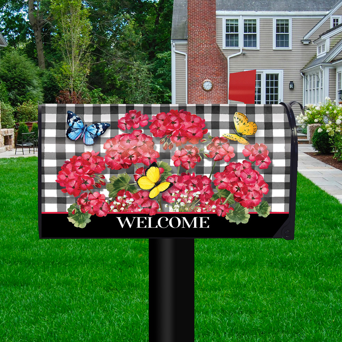 Checkered Geraniums Summer Mailbox Cover Briarwood Lane