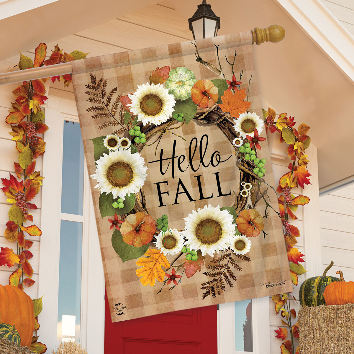Hello Fall Wreath House Flag - Thumbnail 2