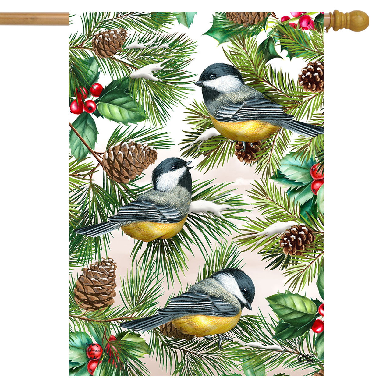 Winter Chickadees House Flag - Briarwood Lane
