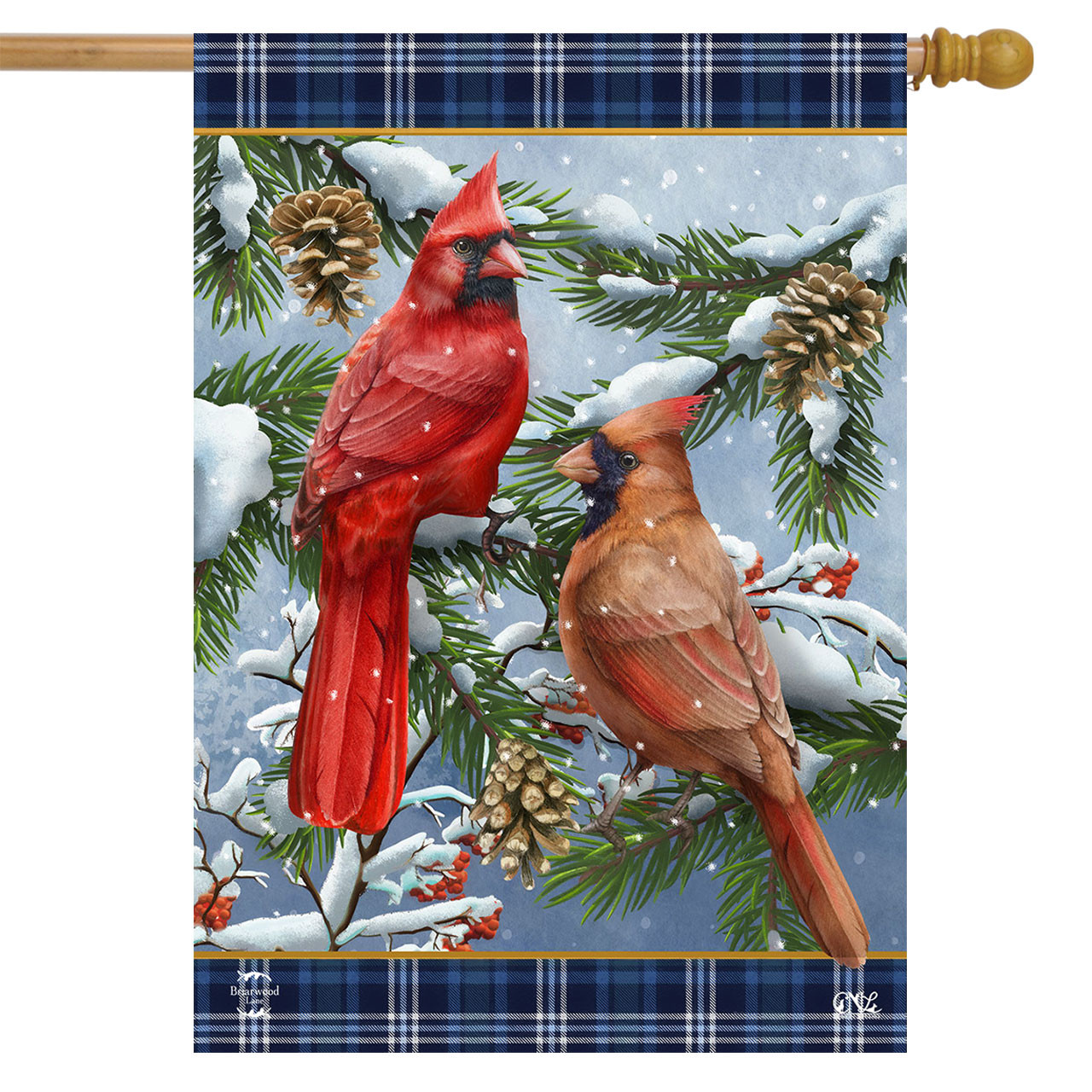 Wintertime Cardinal Pair House Flag - Briarwood Lane