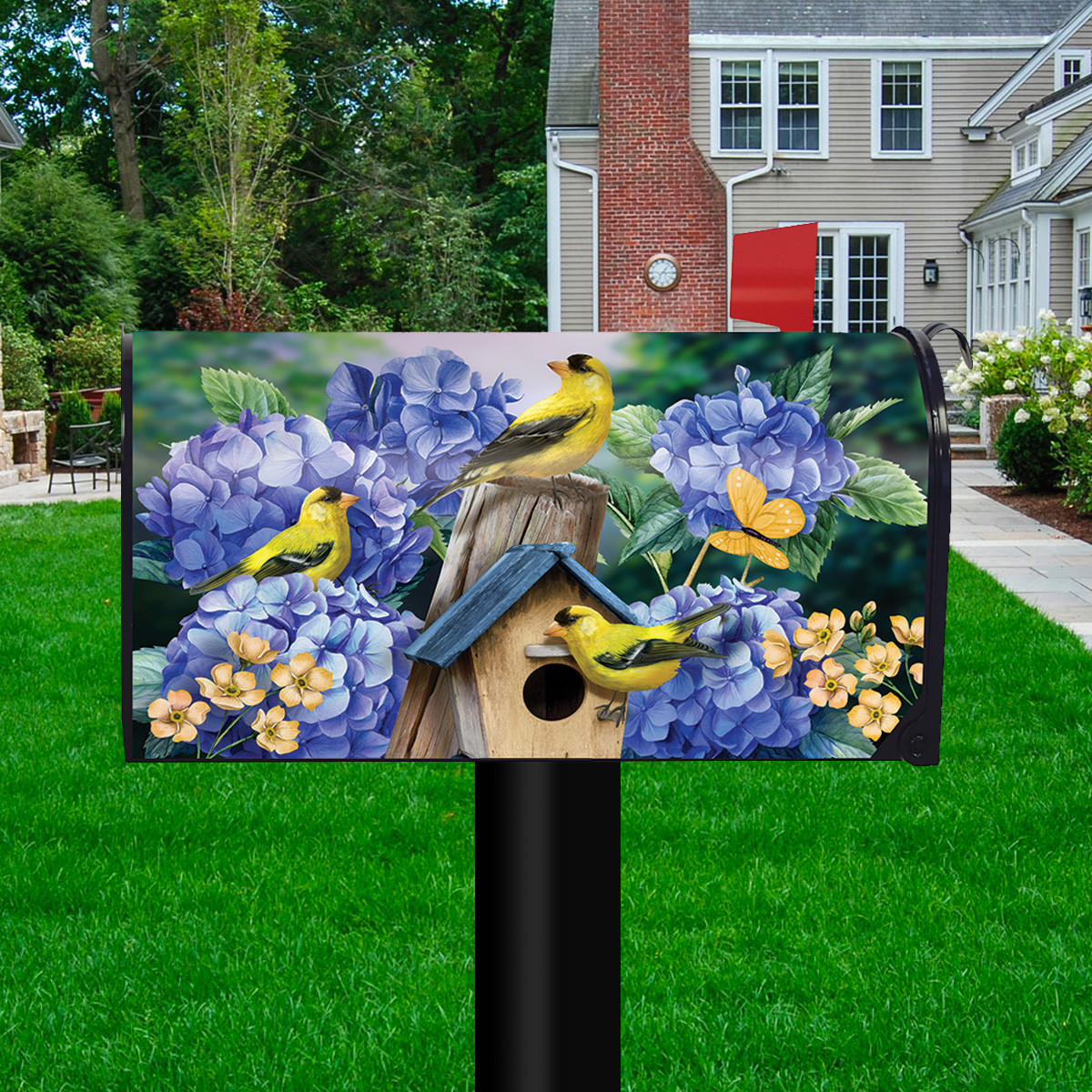 Goldfinches and Hydrangea Oversized Mailbox Cover Briarwood Lane