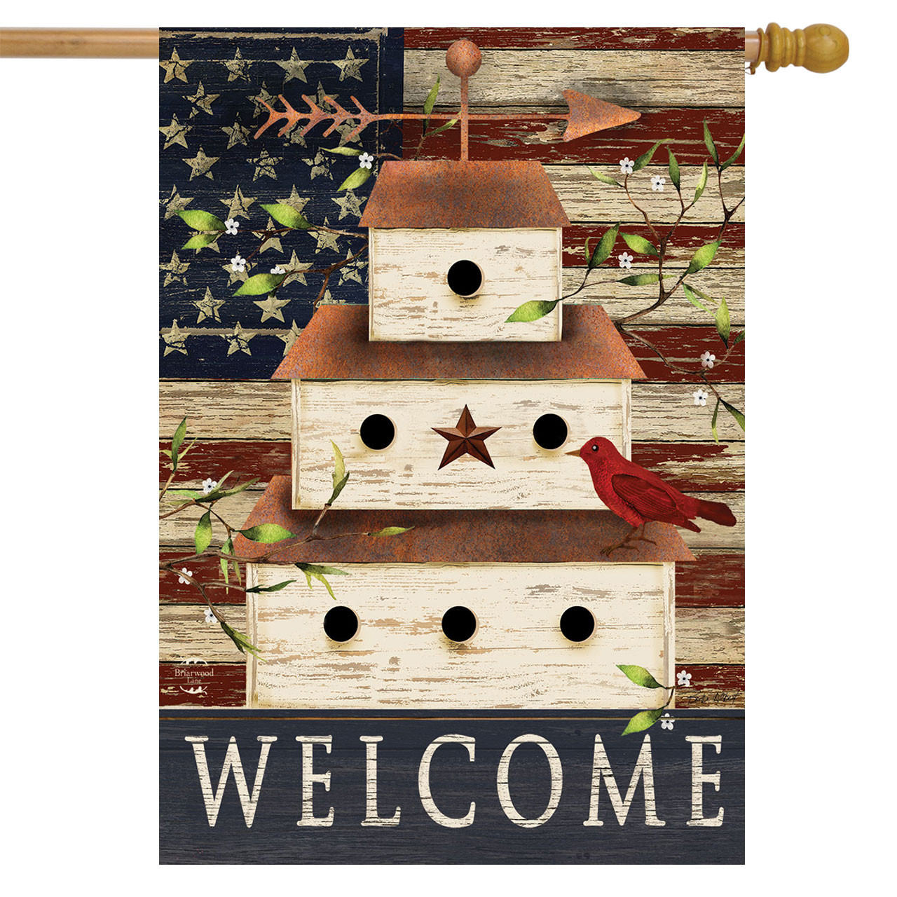 Patriotic Birdhouse House Flag - Briarwood Lane