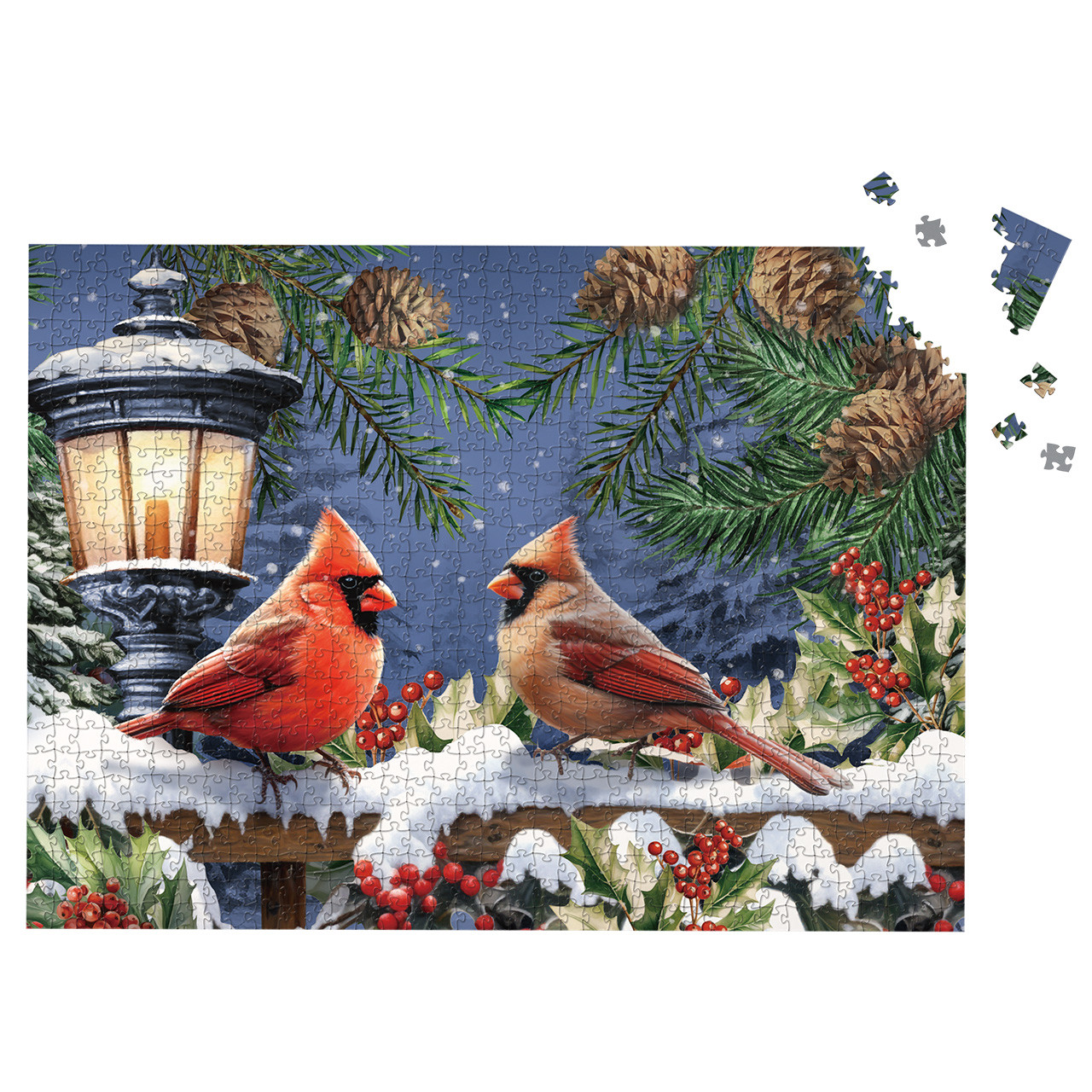 Winter Glow Cardinals 1000 Piece Jigsaw Puzzle - Briarwood Lane