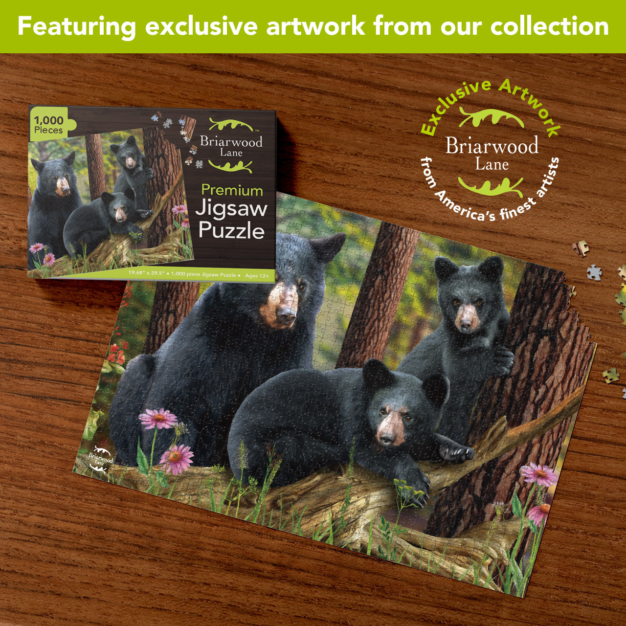 Black Bear Family 1000 Piece Jigsaw Puzzle - Briarwood Lane