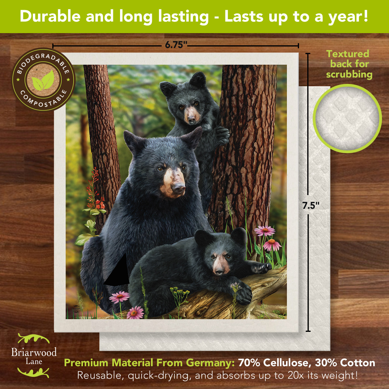 Black Bear Family Swedish Dishcloth