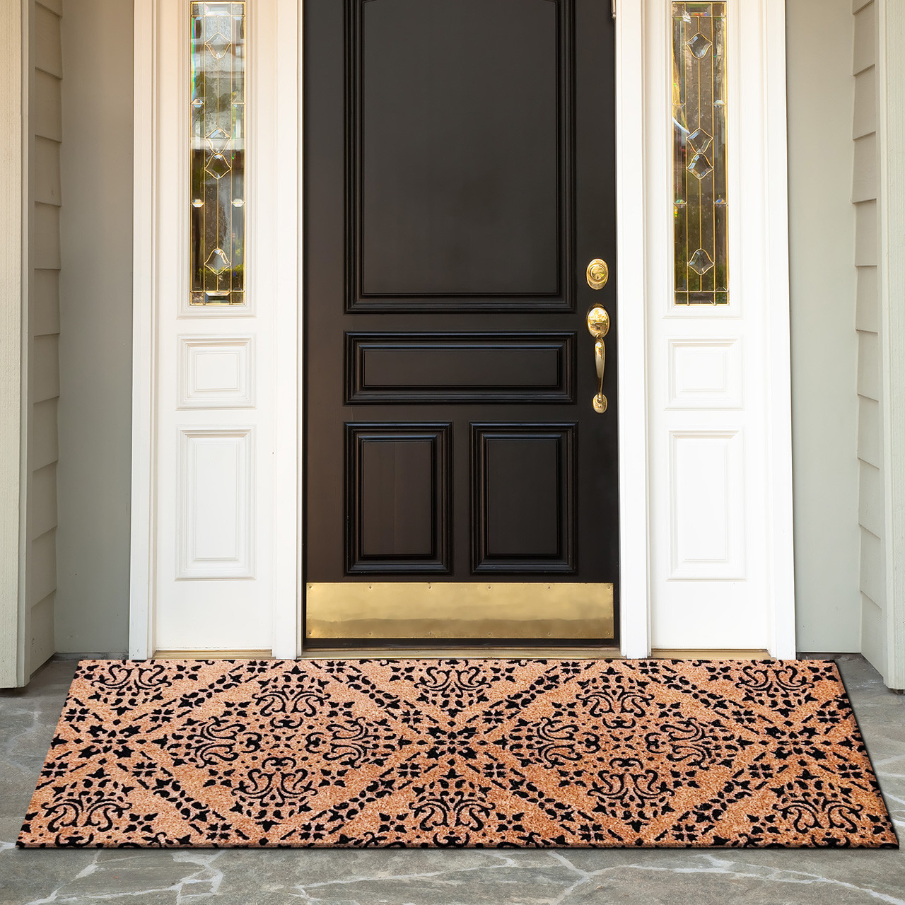 Black Damask Extra Large Coir Doormat 24 x 60 - Briarwood Lane