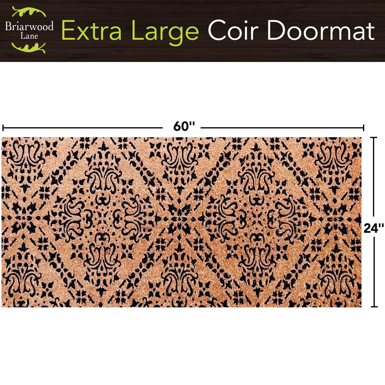 Black Damask Extra Large Coir Doormat 24 x 60 - Briarwood Lane