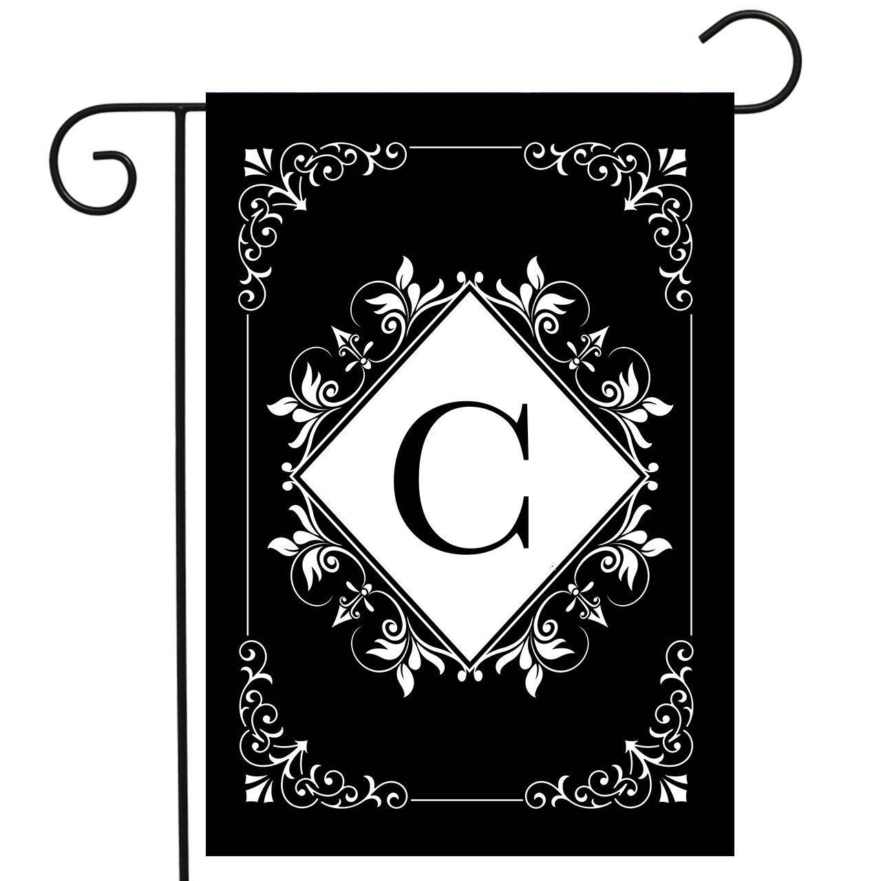 Black and White Monogram C Double-Sided Garden Flag - Briarwood Lane