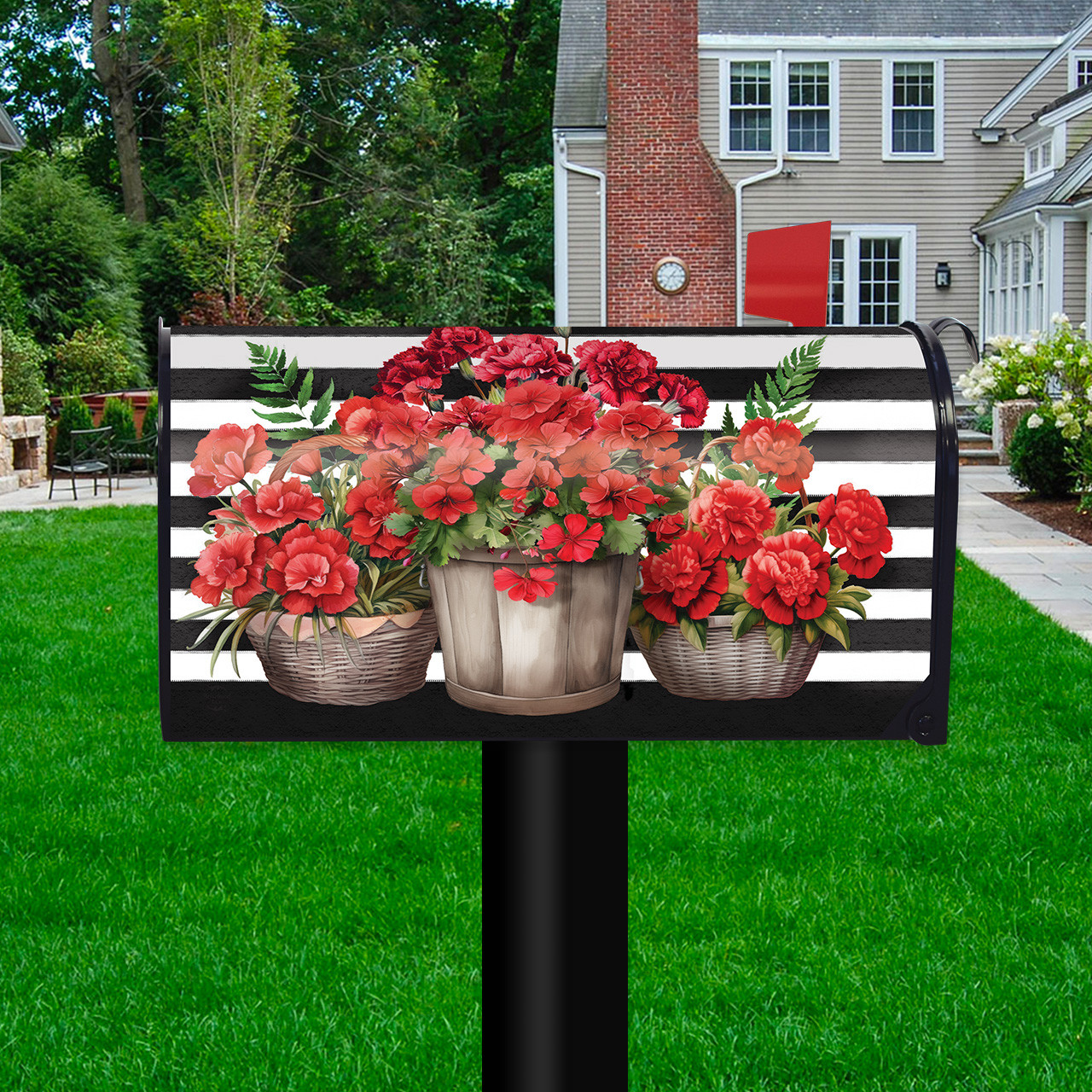 Striped Geraniums Mailbox Cover - Thumbnail 2