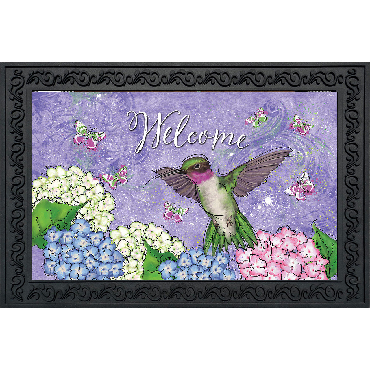 Hummingbird and Hydrangea Doormat - Briarwood Lane