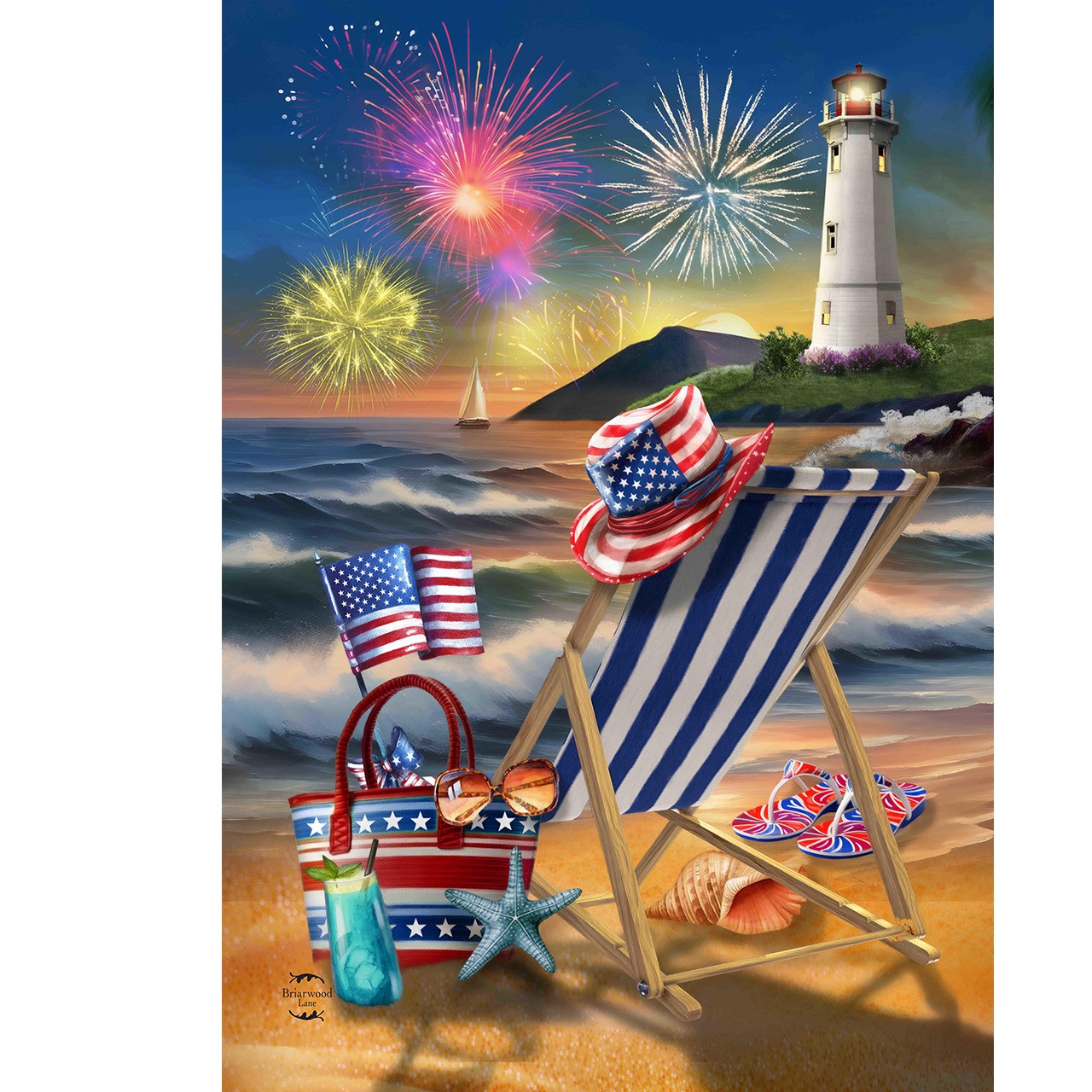 海外 ナンバープレート セット　ガーデンオブジェ US Oceanside Fireworks Garden Flag - Briarwood Lane