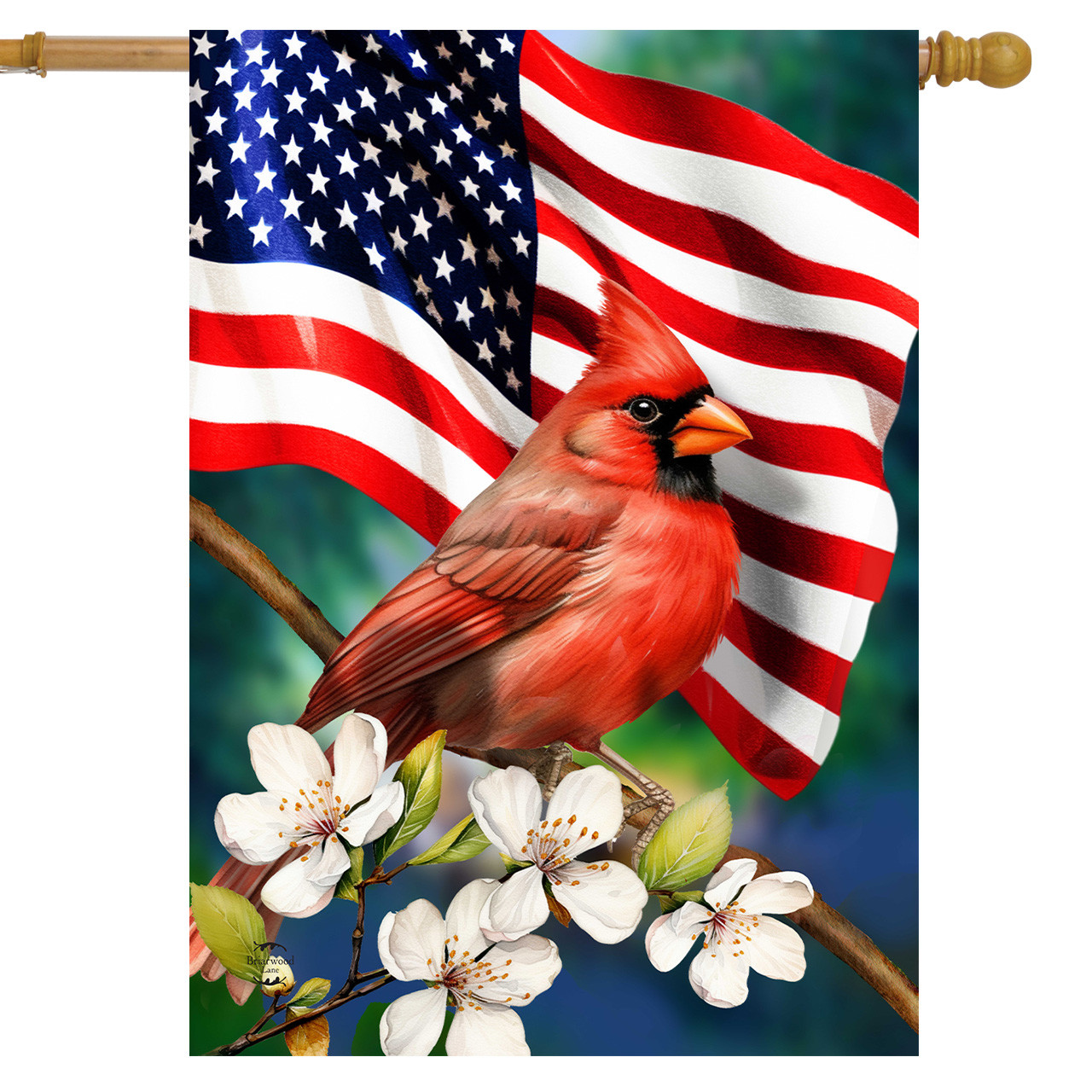 American Floral Cardinal House Flag - Briarwood Lane