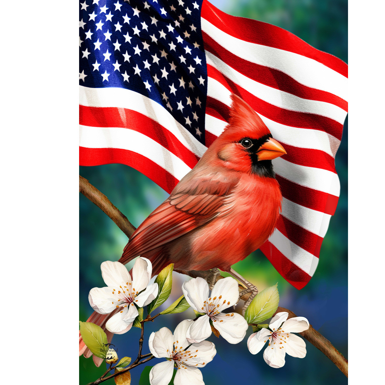 American Floral Cardinal House Flag - Briarwood Lane