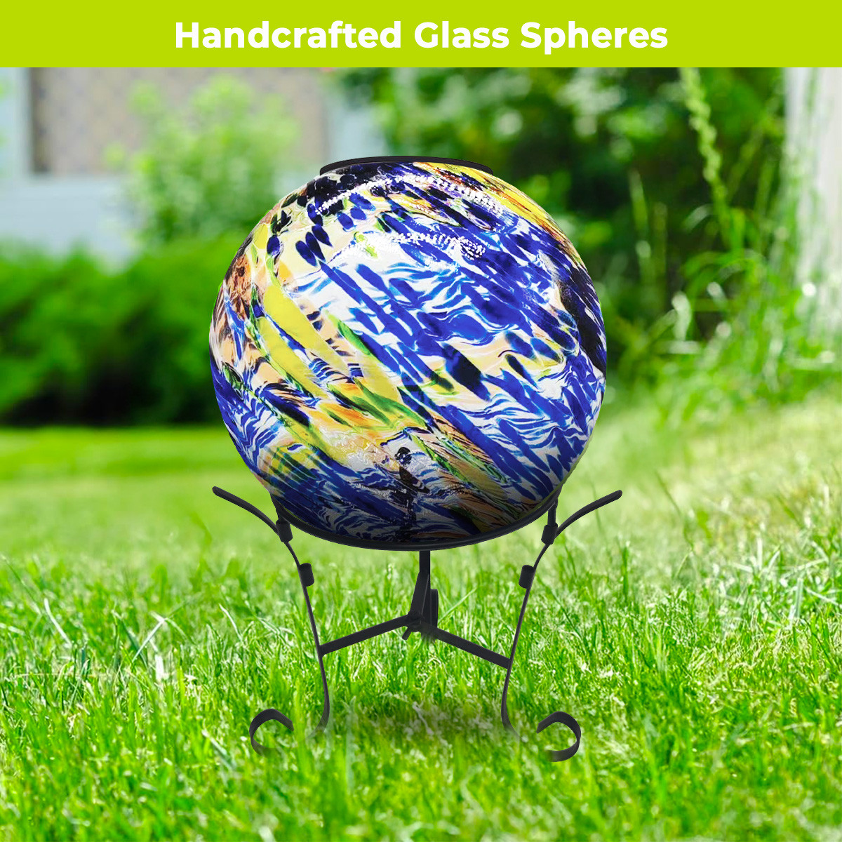 Blue and Green Rippled Solar LED Glass Gazing Ball - Briarwood Lane