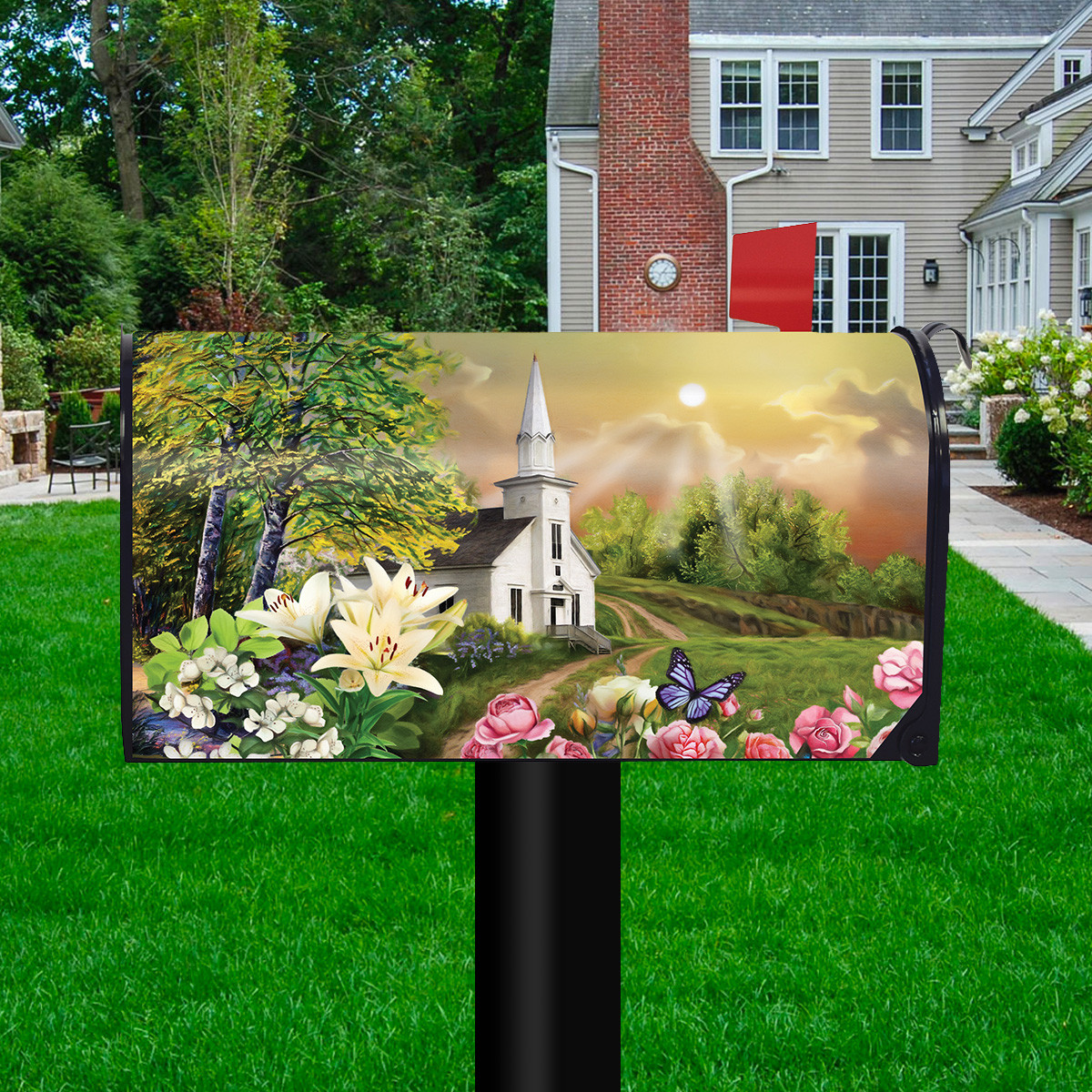 Spring Church Religious Mailbox Cover