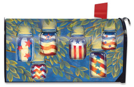 Briarwood Lane Patriotic Luminaries Summer Mailbox Cover with American flag and stars on mason jars.