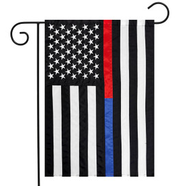 Briarwood Lane Thin Blue & Red Line Embroidered Garden Flag with stars and stripes design.
