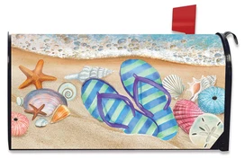 Briarwood Lane large oversized mailbox cover with summer beach scene and colorful seashells design.