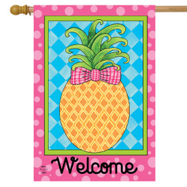 Briarwood Lane pineapple welcome spring house flag, colorful and cheery decorative seasonal yard display.