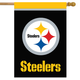 Briarwood Lane Pittsburgh Steelers NFL licensed house flag with logo and team name in yellow.