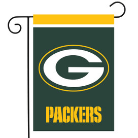 Green Bay Packers NFL garden flag, Briarwood Lane, dark green with white and yellow logo.