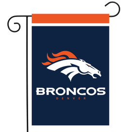 Briarwood Lane Denver Broncos NFL licensed garden flag with orange, white, and navy blue colors.